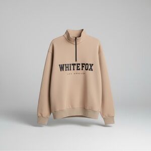 White Fox LA Half Zip Oversized Fleece Sweatshirt Neutral S/M